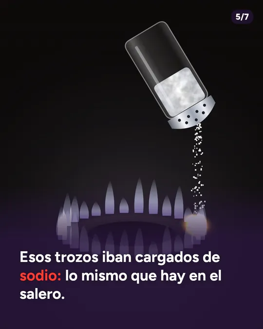 Diapositiva 5: esos trozos iban cargados de sodio, lo mismo que hay en el salero
