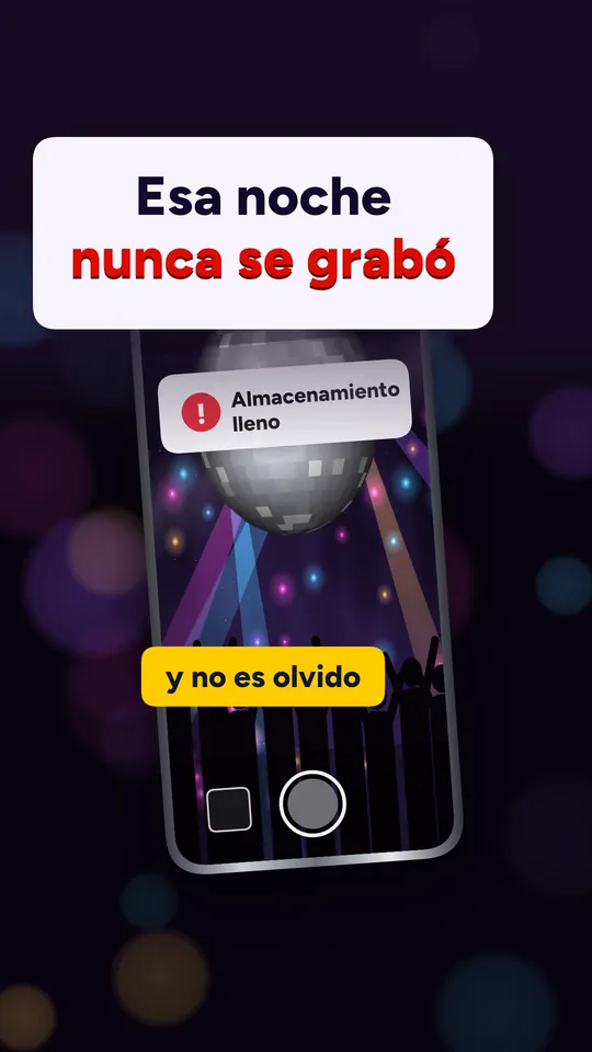 Miniatura en estilo limpio: «Esa noche nunca se grabó», sobre un celular con el almacenamiento lleno