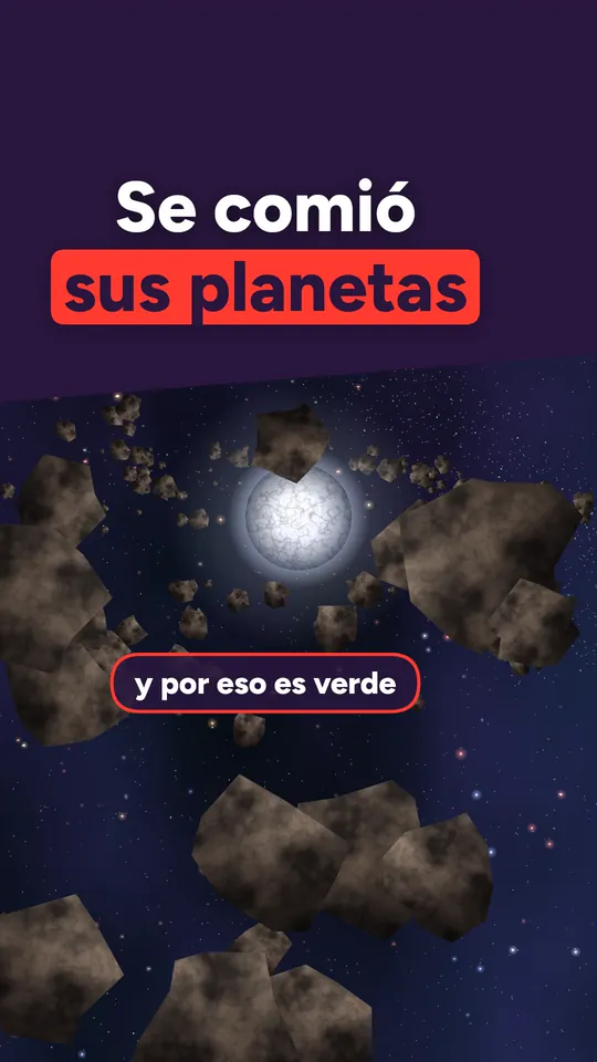 Miniatura en estilo bloque: «Se comió sus planetas», sobre rocas que caen hacia una estrella